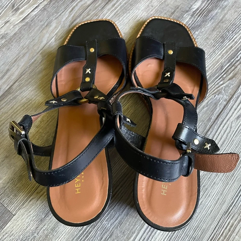 Heyraud Paris Black Leather Women's Sandals